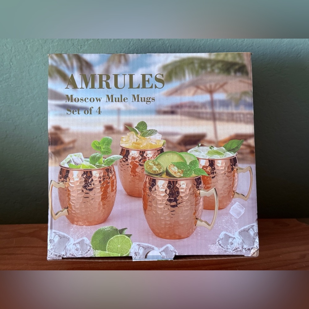 New Set Of 4 Moscow Mule Mugs Hammered Copper Brass 16 Ounce oz  NIB